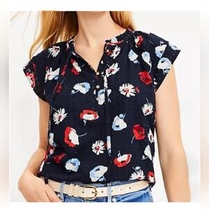 LOFT Floral Split Tie Neck Blouse